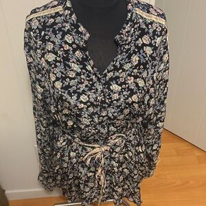Free People Black Floral Blouse